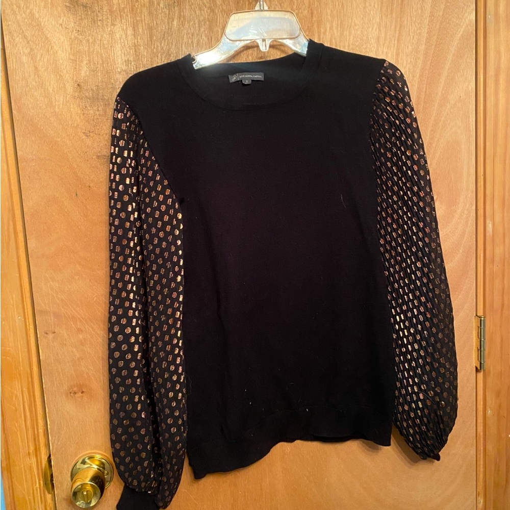 Black Sweater with metallic polka dot sleeves